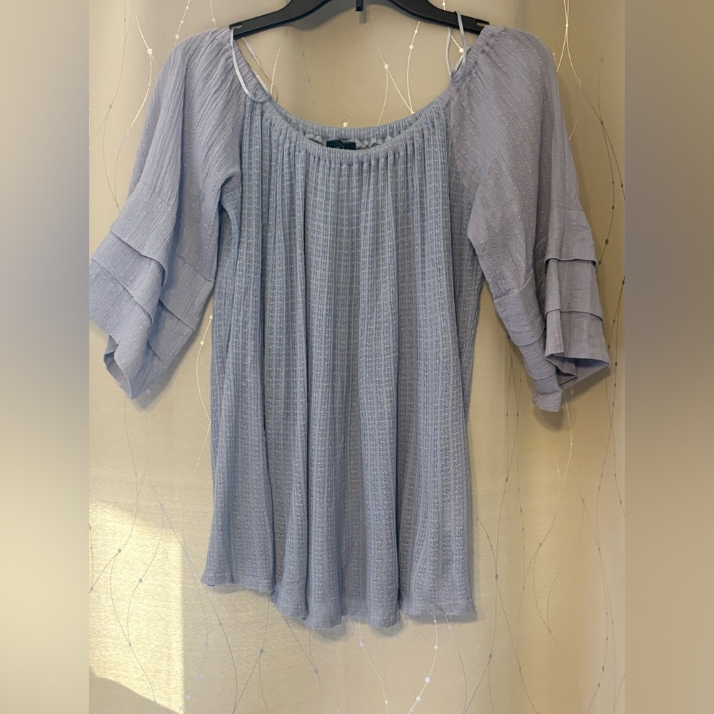 Lucky Brand Blue Bell Sleeve Pleated Blouse